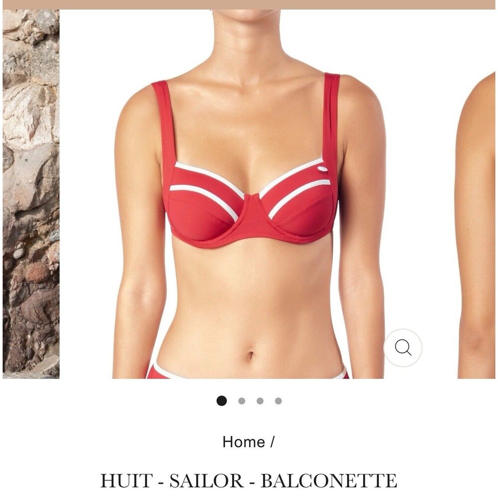 HUIT - SAILOR - BALCONETTE Maya Bikini Top Red & White 38C NWT $67